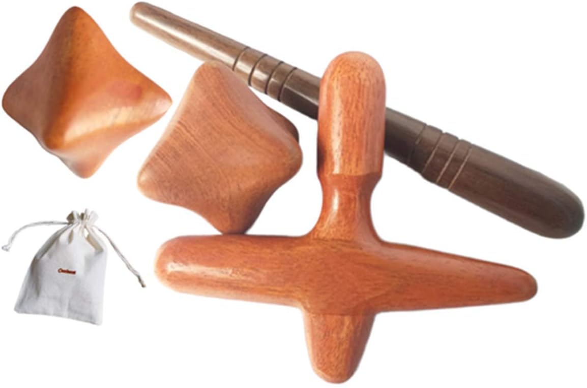 Reflexology Traditional Wooden Thai Massager Tools Full Body Foot Stick Hook Back Spa Face Gua Sha Therapy Trigger Point Massage Tool Relieve Shoulder Pain Wood (Set of Foot & Hand Therapy)