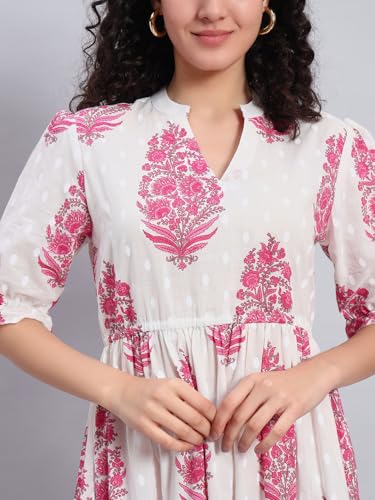 Image of PIDAVLIYA'S Women's Floral Summer Maxi Dress I Cotton Printed I One Piece Bodycon Midi Dress with V-Neck, Puffed Sleeves