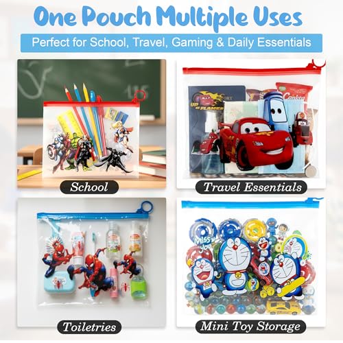 Image of GLUN Cartoon Print Pencil Pouch for Boys, Pack of 24 All Multi Translucent Printed Stationary Bag Organiser for School, Multi-Purpose Bag
