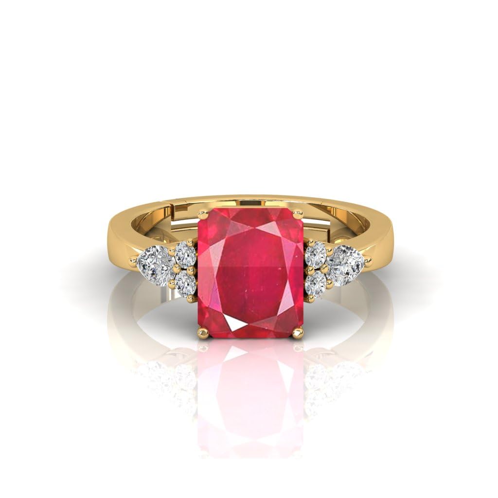 LMDPRAJAPATIS Bague Art Déco en Or Jaune Plaqué avec Rubis Rouge, Réglable, Halo, Solitaire, pour Femme, Anniversaire