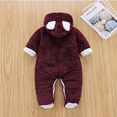 Image of BRANDONN Unisex Baby Flannel Reversible Jumpsuit Panda Style Cosplay Clothes Bunting Outfits Snowsuit Hooded Romper Outwear (Coffee, 3-6 Months)