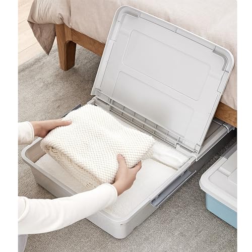 Image of Kuber Industries Pack of 3 Underbed Storage Box | Storage Box with Double Open Lid and Wheels | Multipurpose Dustproof & Stackable Storage Box | YN156 | Gray & White