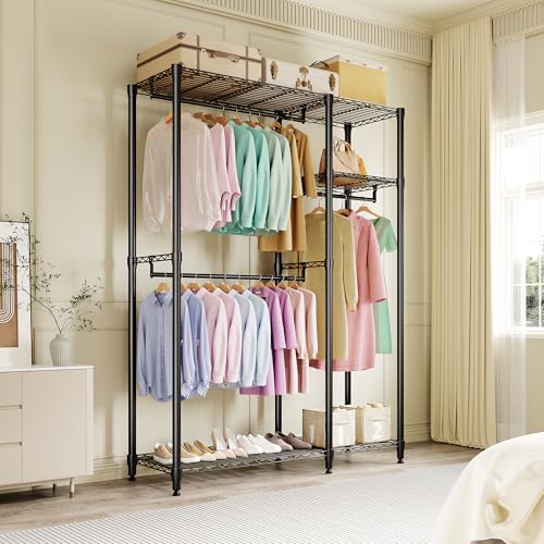 MilleLoom Heavy Duty Clothes Rack, 3-Tier Clothing Rack with Shelves, Freestanding Closet Organizer and Storage System for Bedroom & Laundry RoomBlack thumbnail 6