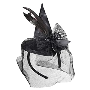 W WIDMANN MILANO Party Fashion 9369S - Minicasco de bruja con plumas y velo, negro, fiesta temática, carnaval, Halloween
