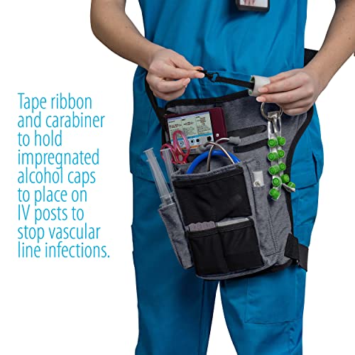 Image of Nurse Fanny Pack w /Elastic Leg Band - Multi Compartment Waist Organizer Tool Bag for Students, Practitioners & Medical Professionals (Seal Grey)