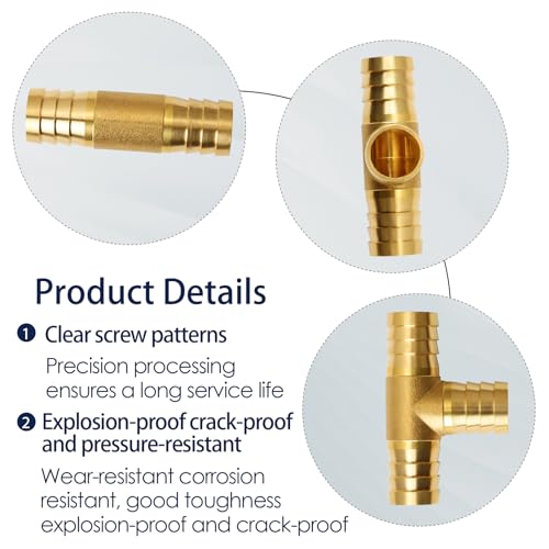 2 Stück 3 Wege Schlauchverbinder Messing, T Stück Wasseranschluss 19mm, Schlauchverbinder T-Stück für 3/4 Zoll Schläuche, T-förmige Messing Fittings für Wasser, Gas, Luft, Öl, Kraftstoffleitungen