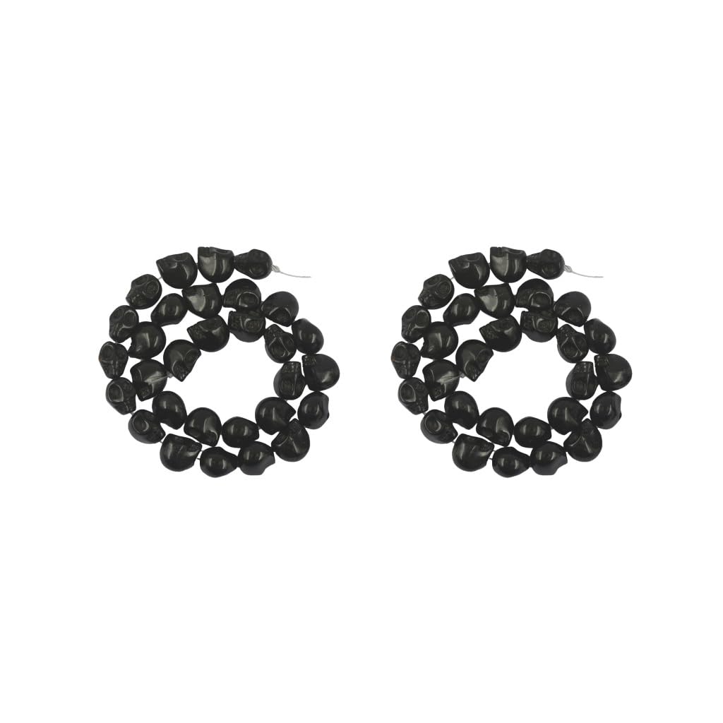 2 Set 30 Pieces 13mm Black Turquoise Gemstone Carved Skull Bone Beads Jewelry Making
