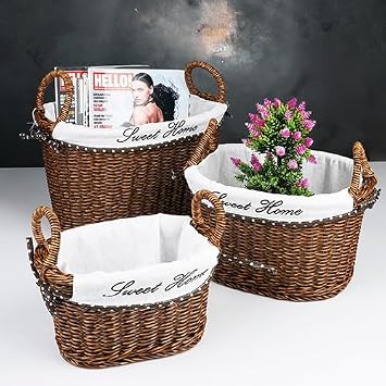 Kosovo Wicker Series 3-Piece Wicker Knitted Fabric Basket with Dictator Handle