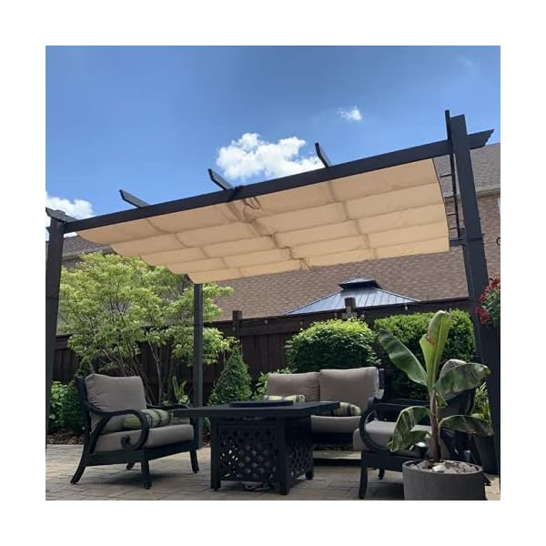 PURPLE LEAF 10'x10' Outdoor Retractable Pergola with Sun Shade Canopy Patio Metal Shelter for Porch Beach Pavilion Grill Gazebo Modern Backyard Grape Trellis Pergola, Beige
