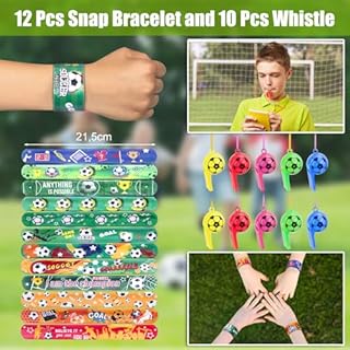 HOVIBU 112 Pezzi Festa Compleanno Calcio Regalo Bambini, Kit Regalini Fine Festa con Portachiavi Pallone, Sacchetti Regalo, Tatuaggi, Fischietto, Adesivi