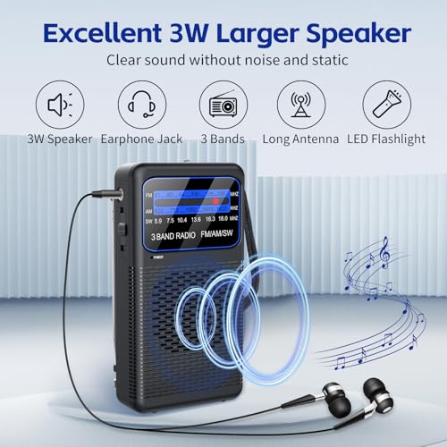 image for Ekevitte AM FM SW 3 Band Pocket Radio, Portable Battery Operated Short