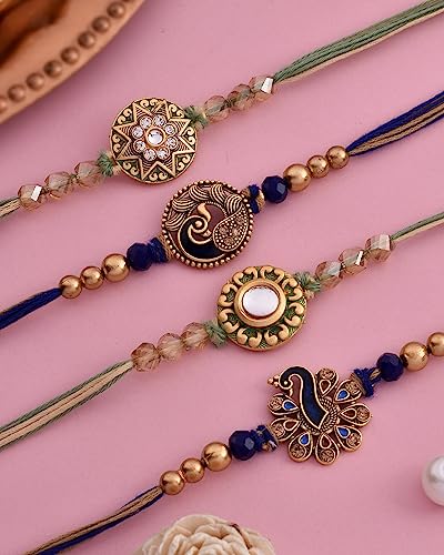 Image of Rakhi For Brother Rakhi Set Rakhi Dry Fruits Gift Pack Rakhi Gift Dry Fruits Combo Pack Snack Box Pack of 3 DryFruits Cashew Almond Pistachios Peacock Rakhi Set Of 4