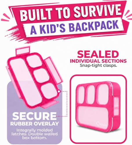 Image of kinsho Bento Lunch Box Kids & Adults. Meal and Snack Containers for Boys, Girls for School Work Travel, 4 Sealed Divided Compartments, BPA Free, Utensils (Rose Pink, 1 Pack)