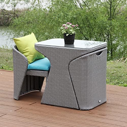 3 Piece Patio Furniture Bistro Set 2 Rattan Chairs 1 Tempered Glass Table, Folding Outdoor Patio Furniture Sets, No Installation Required, Saving Space, for Backyard Porch Poolside ( Color : Silver )