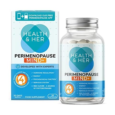 Health & Her Perimenopause Mind+ Supplements for Women - Support for Cognitive Function, Mental Energy & Wellbeing - Contains Red Clover - 1 Month Supply - 30 Perimenopause Supplements - Vegan Cover