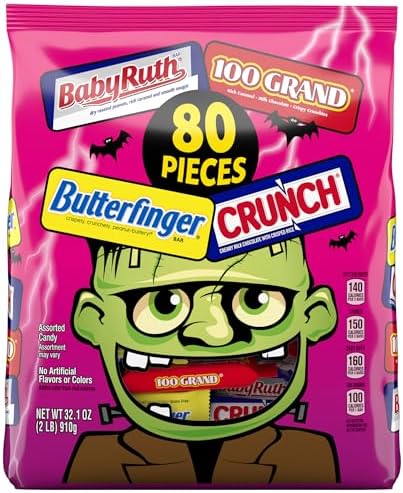 Butterfinger, CRUNCH, Baby Ruth, 100 Grand Fun Size, Assorted Candy Bars, Great for Sharing, Bulk 80 Count Pack, 32.1 oz
