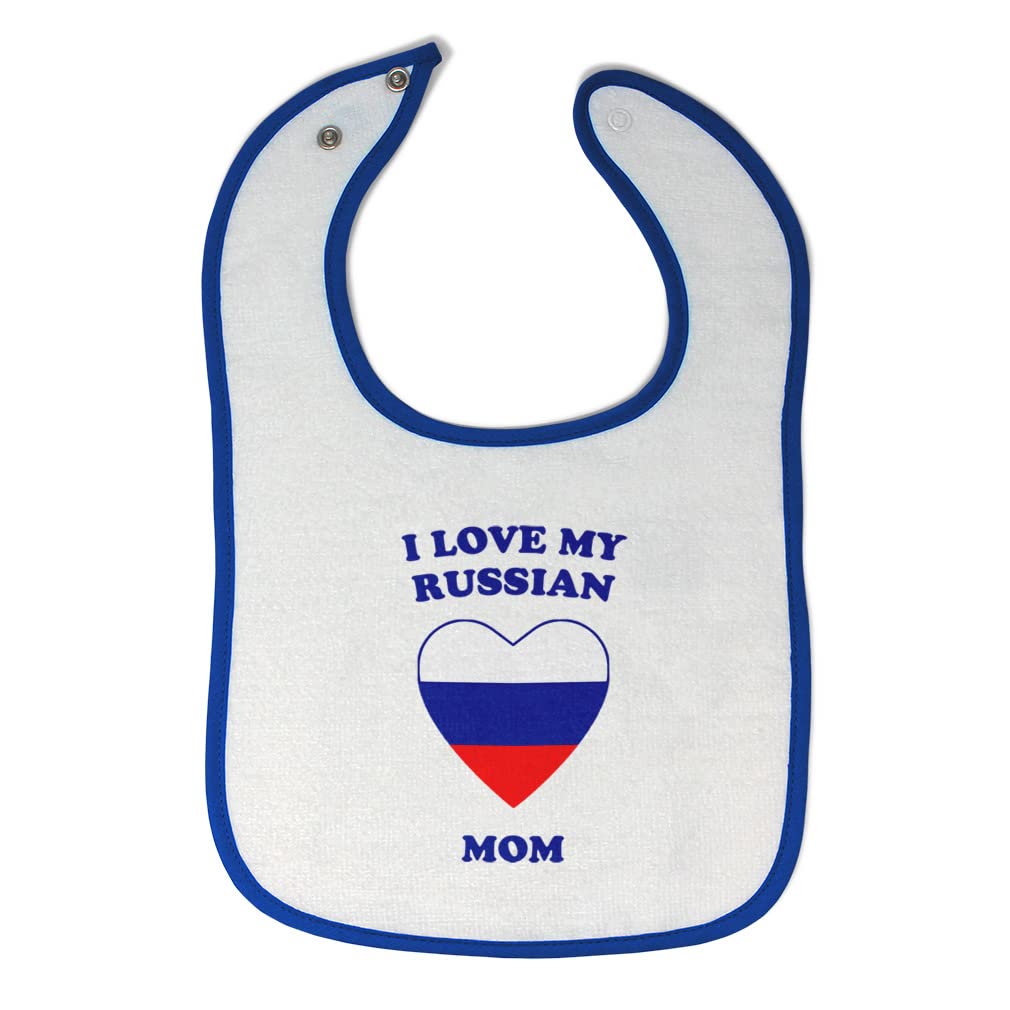 Cute Rascals Toddler & Baby Bibs Burp Cloths I Love My Mom I Love My Russian Mom Countries Cotton Baby Items for Baby Girl & Boy White Royal Blue Design Only