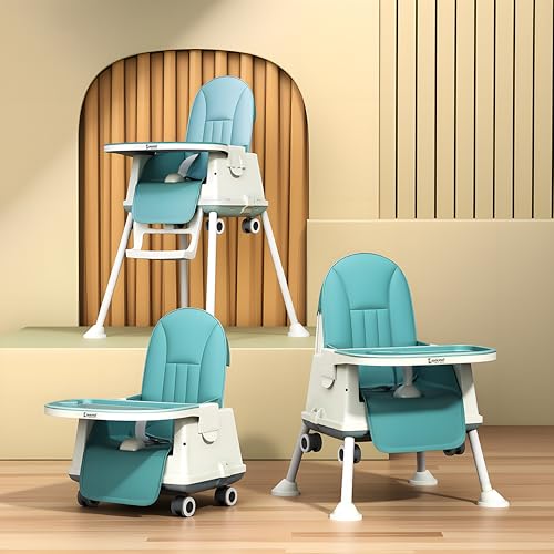 Cockatoo-Kids BiteBuddy 3-in-1 Foldable Baby High Chair with Double Removable Tray, Booster Seat & Wheels, Adjustable Feeding Chair for Kids, Anti-Sli