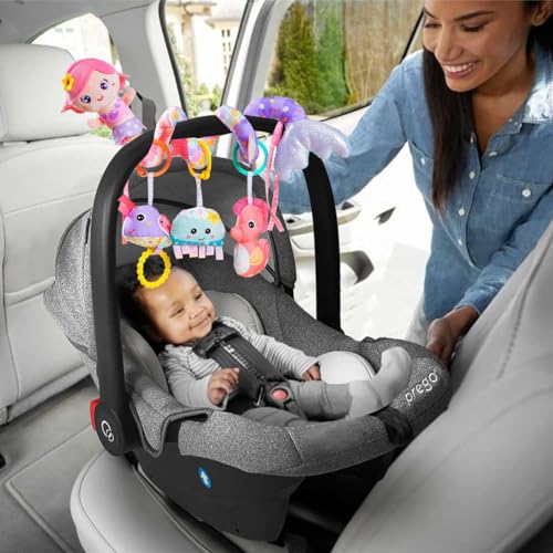 Image of Car Seat Mobile Toys, Activity Mermaid Ocean Plush Toy for Infants Baby Stroller Bar Crib Bassinet Mobile (Pink)