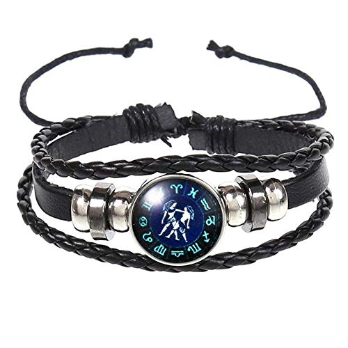 Bracelet en cuir rétro fait main : bijoux multicouches avec gémeaux lumineux