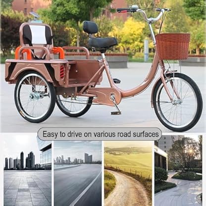 20 Zoll Erwachsenes Dreirad Trikes Cruiser Bike, Tragfähigkeit 150KG 3-Rad Fahrräder, 20" Verstellbarer Dreirad Für Outdoor/Shopping/Freizeit/Picknick – Bild 7