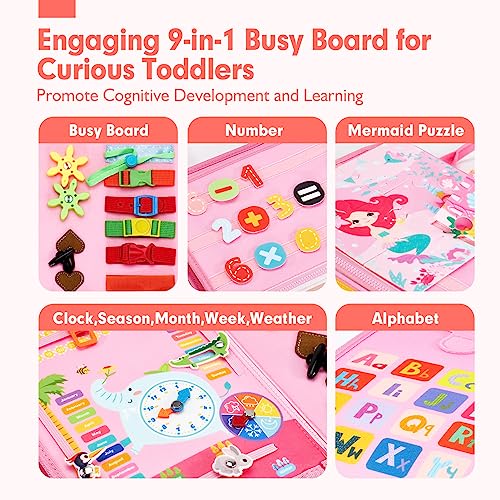 Image of hahaland Busy Board for Toddlers Boys Girls Montessori Toys for 3+ Year Old Preschool Educational Learning Activities Toddler Travel Toys for Ages 3 4 5 with Life Skill Number Color Weather