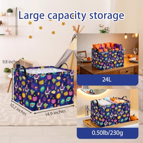 Image of NTAOHAMPER Rectangular Storage Basket Empty,Storage Bin with Handles,Room Decor,Gift Basket,Book Box(Pop Halloween)