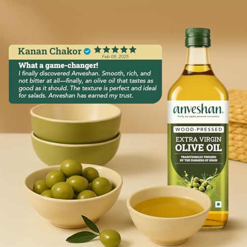 Image of Anveshan Extra Virgin Olive Oil - 500ML | Cold Press Extraction | Rich in Vitamin E & K | Perfect for Salad Dressings, Sauteing, Marinades - Imported from Spain