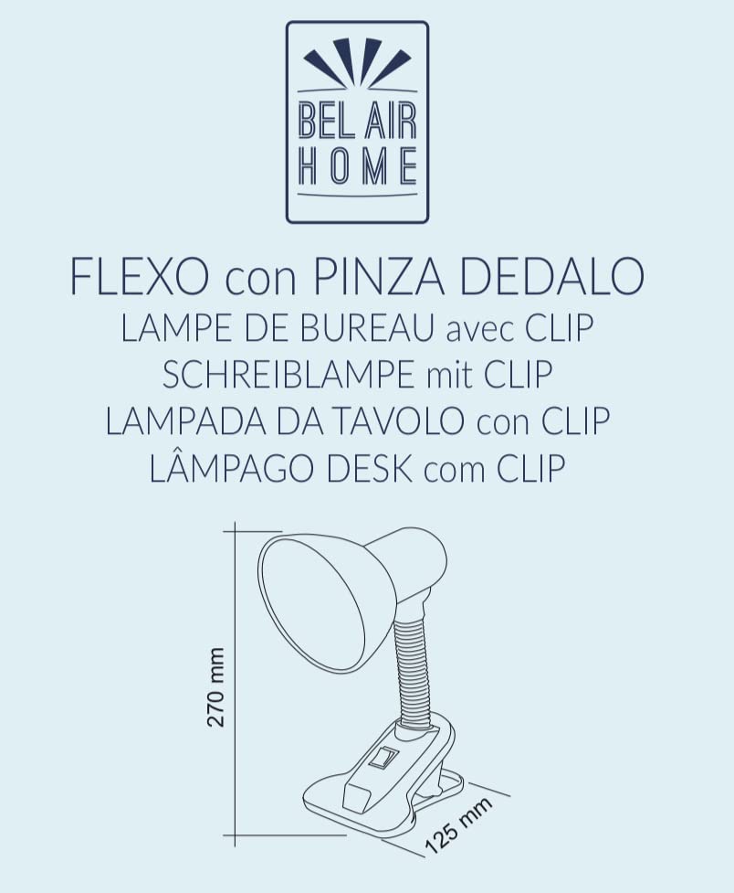 Lampe De Bureau DEDALO BEL AIR HOME - Design Moderne Avec Pince Réglable - Noir (ampoule Non Incluse)