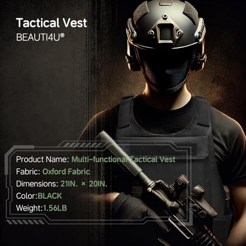 BEAUTI4U DURABLE CORDURA TACTICAL MILITARY VEST FOR MEN - ADJUSTABLE AIRSOFT VEST WITH MULTIFUNCTIONAL POCKETS, IDEAL FOR OUTDOOR TRAINING, HUNTING, AND COSPLAY - Thumbnail 7