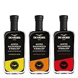 De Nigris Aceto Balsamico di Modena IGP Gereift | Set 3 x 250 ml Aquila Rossa, Arancio und Gialla – Premium Italienisches Balsamico Probier-Set | Gourmet Würzmittel, Dicht und Vollmundig, Geschenkidee