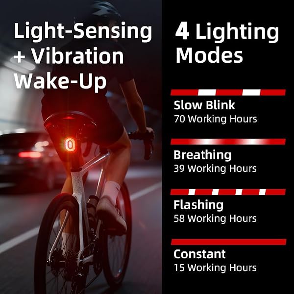 Smart Bike Tail Lights, Bike Lights for Night Riding with Smart Brake Sensing, Rechargeable Bicycle Lights Auto On/Off Long Standby, LED Rear Bike Light IPX6 Waterproof for Road Cycling by HoneTeek - Image 4