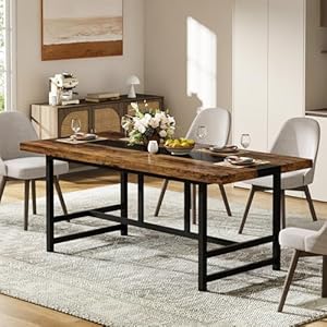 Tribesigns Dining Table for 6-8, 70" Rustic Kitchen Table with Metal Frame, Wood Rectangular Dining Room Table, Large Dinner Table for Kitchen, Dining Room, Home (Brown) Tribesigns Dining Table for 6 8 70 Rustic Kitchen Table with Metal Frame Wood Rectangular Dining Room Table Large Dinner Table for Kitchen Dining Room Home Brown
