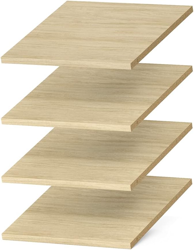 Easy Track 12 Inch Wide Wood Organizer Closet Shelf Accessory Compatible with Easy Track Closet Systems for Additional Storage, Honey Blonde, (4 Pack)