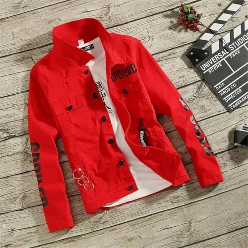 Men Jeans Coat For Slim Short Denim Jackets Man With Hole Print Of Coat4