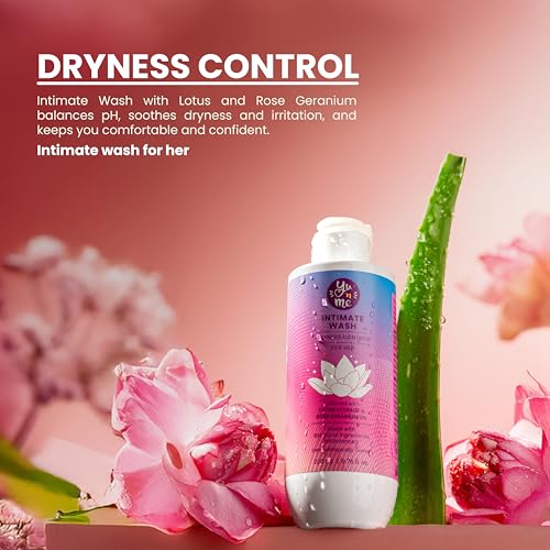 Image of Yu n Me Dryness Control Intimate Wash for Women | 200ml Feminine Hygiene Cleanser | Lotus & Rose Geranium Extracts | pH Balanced Vaginal Dryness Relief | Dermatologically Tested | Paraben & Sulfate Free | PO1