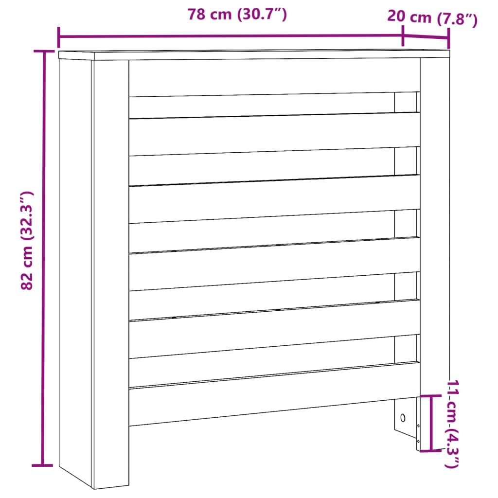 Heizkörperverkleidung Altholz-Optik 78x20x82 cm aus Holzwerkstoff mit horizontalen Latten, Abdeckung für Wohnzimmer, Pflegeleicht, stabile Wandhalterung, Heizkörper Zubehör