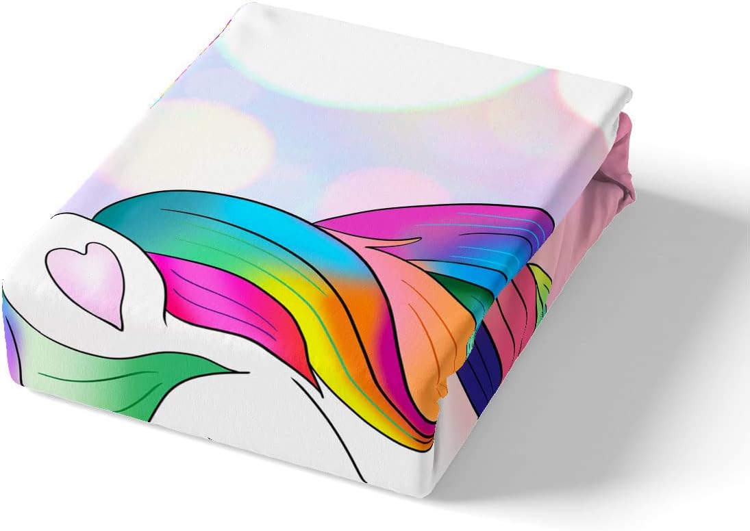 Feelyou Cartoon Unicorn Pattern Sheet Set Cute Animal Decor Sheet Set Magical Fantasy Bed Sheets for Children Kids Boys Girls Microfiber Dreamy Horse Printed Fairy Bed Sheet Set Room Decor Queen Size