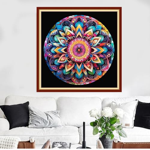 Image of Funxvoot Stamped Cross Stitch Kits Beginners Full Range of Embroidery Kits for Adults 11CT Embroidery Patterns Needlepoint Kits Printed Cross Stitch Kits - (Colorful Mandala 18x18 inchs)