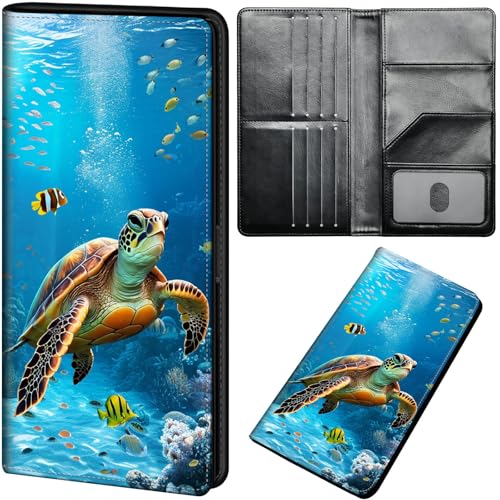 Wallet Women Ultra Slim Thim PU Leather Womens Wallet RFID Blocking Credit Card Holder Bifold Long Ladies Billfold, Sea Turtle 02