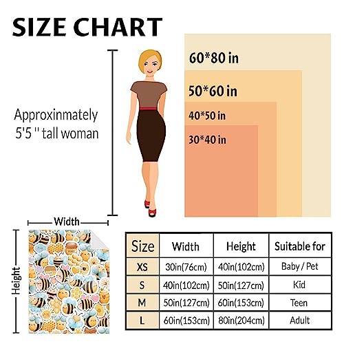 Bee Blanket Gifts, 50"x60" Cute Bee Print Throw for Women Girls, Soft Cozy Warm Flannel for Sofa Bed