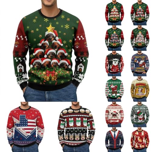 Ugly Christmas Sweater For Women Dog Christmas Tree Crew Neck Sweatshirt | Funny Sweatshirt 3D Graphic Long Sleeve Crewneck Christmas Sweatshirts Pullover Top - image 1