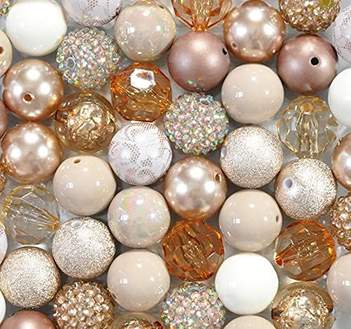 20mm Neutrals Bubblegum Bead Mix Brown Tan Taupe Chunky Plastic Beads in Bulk