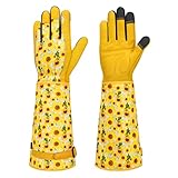 DLY Gardening Gloves for Women - Rose Pruning Thorn Proof Long Garden Gloves, Cowhide Leather Work G
