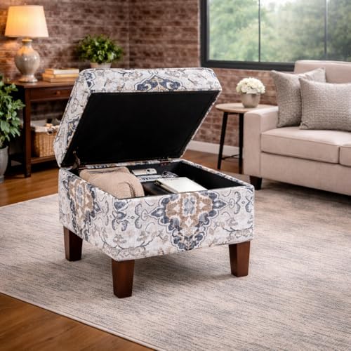 Image of HomePop 22 inch Modern Rectangular Storage Ottoman - Antiqued Ebony Cream