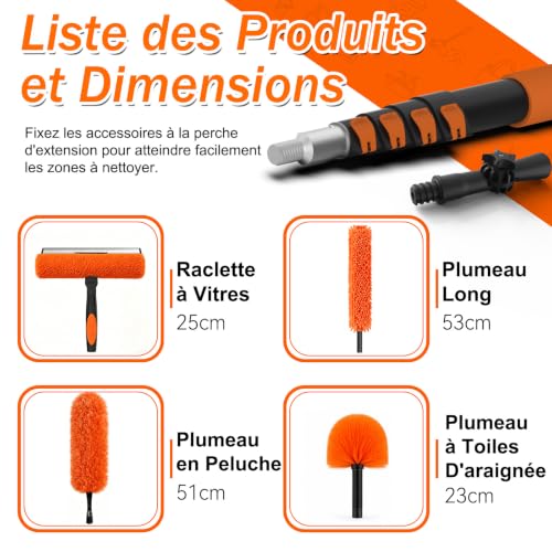 SISUPASSIE 3,6m Plumeau Poussiere Telescopique avec Perche Télescopique, Plumeau Microfibre, 2-en-1 Raclette Vitre Professionnel, Utilisation intérieure et extérieure – vue 2
