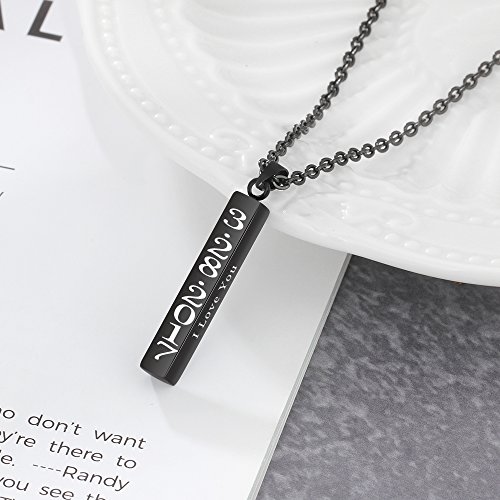 Diamondidde Personalized Custom Message Names Pendant Necklace Unisex Stainless Steel Vertical Cuboid Bar Necklace (Black) #TOP2