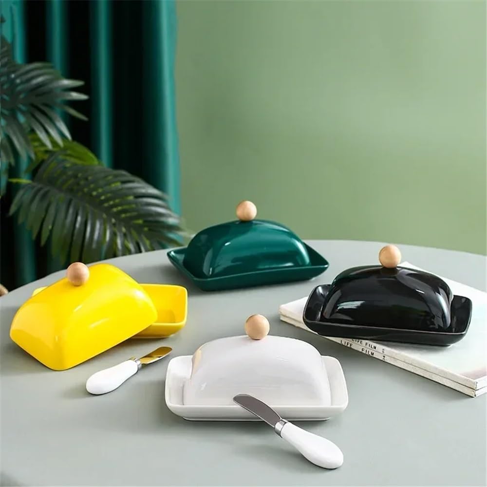 Burriera In Vetro Con Coperchio E Base In Legno | Contenitore Da Cucina Per Burro E Formaggio | Mantiene Fresco Sul Piano Di Lavoro
