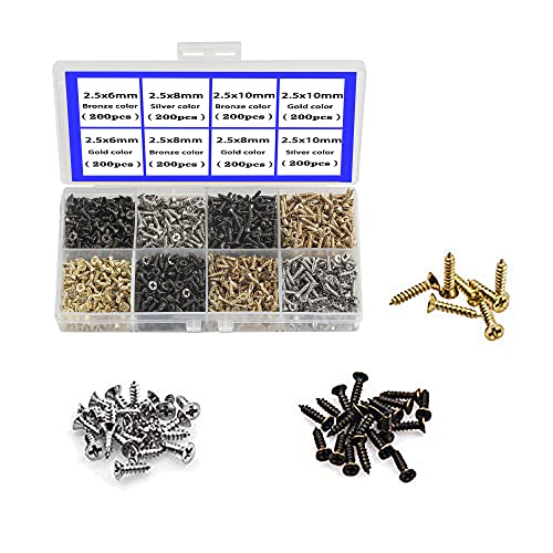 Image of newlng 1600pcs Small Screws 2.5 * 6 /8 /10mm Phillips Flat Head Cross Self Tapping Tiny Screw Cabinet Electronic Accessories Multifunctional DIY Micro Woodworking Mini Screw Set Gold Black Silver