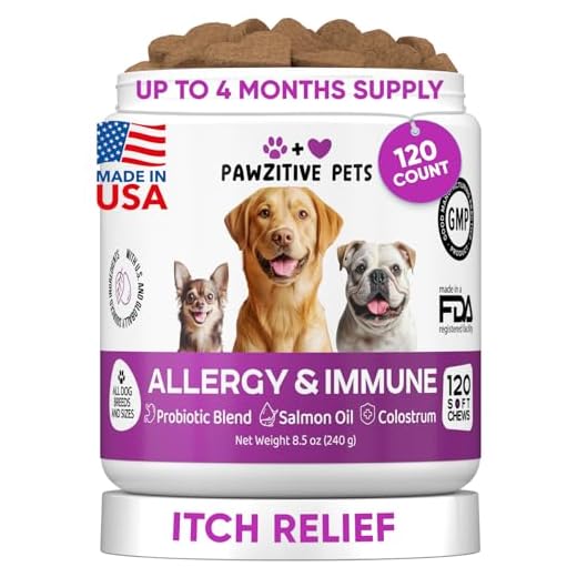 Dog Allergy Relief Chews for Itchy Skin - Seasonal and Food Allergy Chews for Shedding, Licking Paws, Hot Spot, Ears - USA Product - Omega 3 Fish Oil Skin & Coat Supplement - Anti Itch Immune Treats